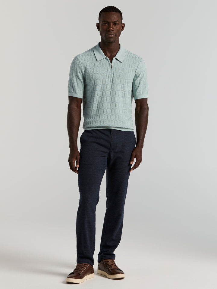 Geometric Pattern Zip Polo Sweater (Cloud Blue) 
