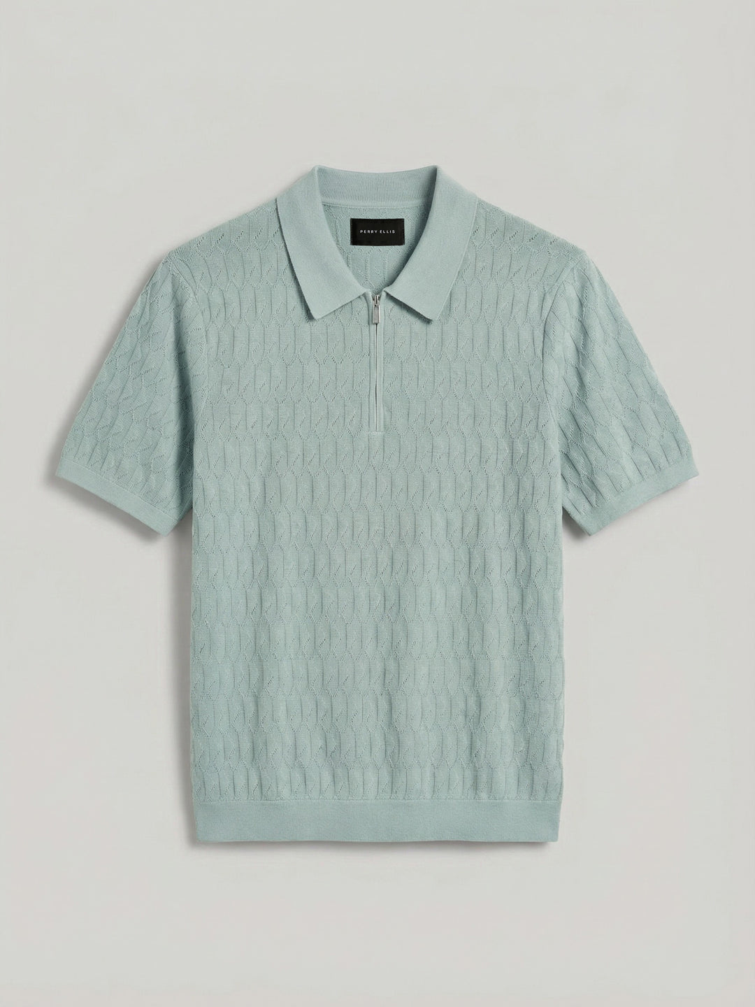 Geometric Pattern Zip Polo Sweater (Cloud Blue) 
