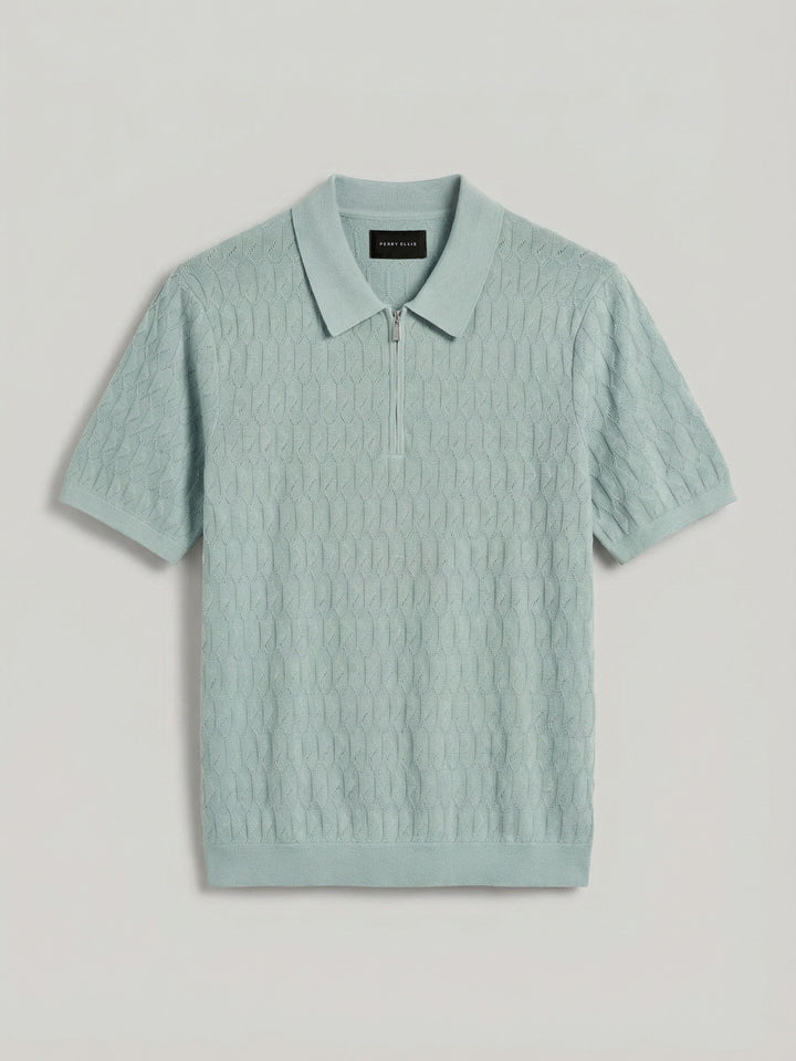 Geometric Pattern Zip Polo Sweater (Cloud Blue) 