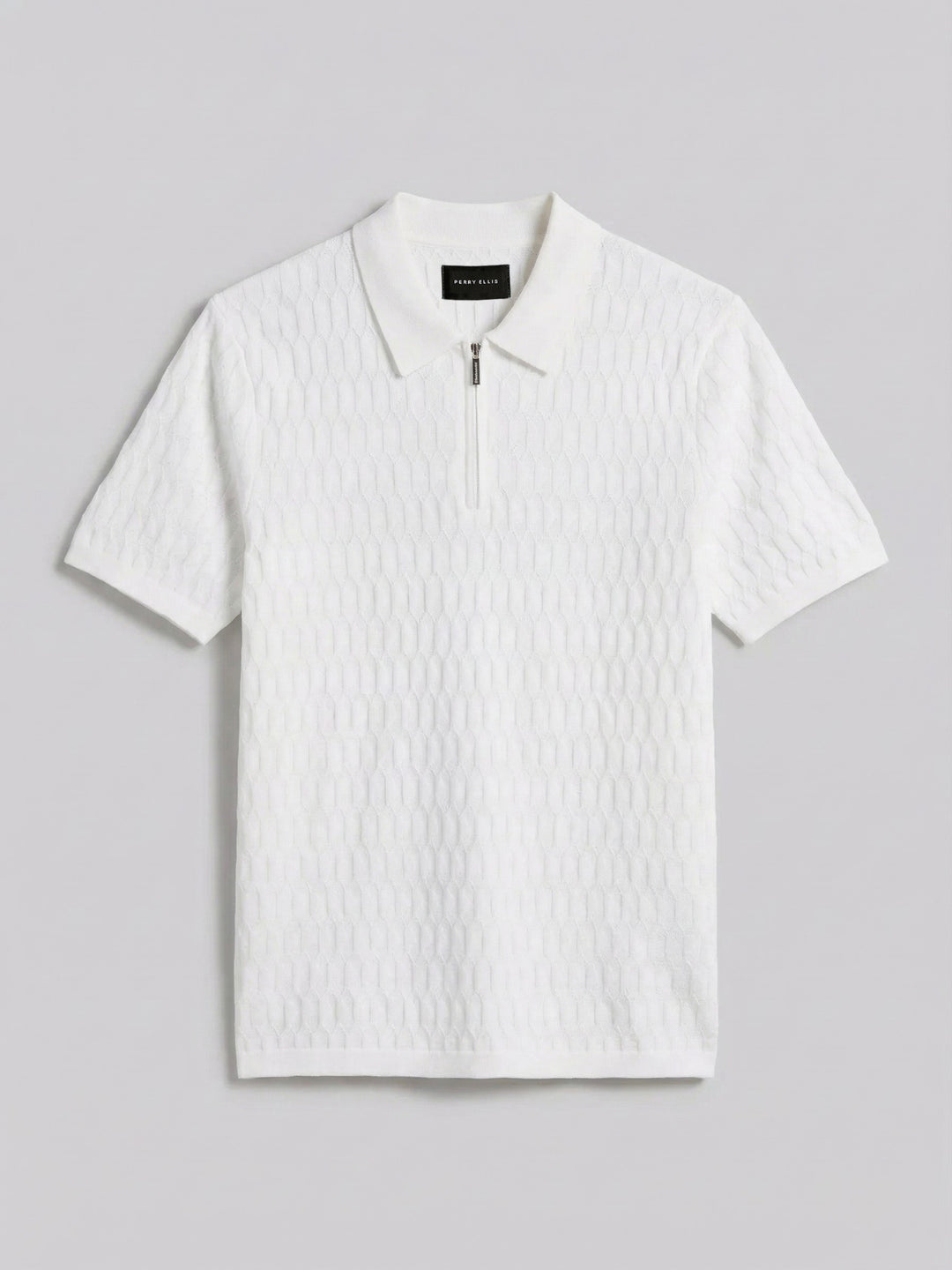 Geometric Pattern Zip Polo Sweater (Bright White) 