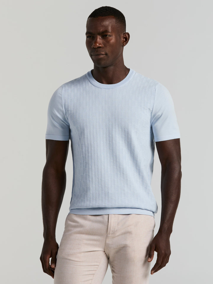 Short Sleeve Geo Texture Crew Sweater (Kentucky Blue) 