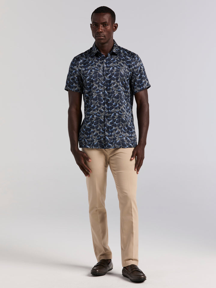 Ginko Print Short Sleeve Shirt (Dark Sapphire) 