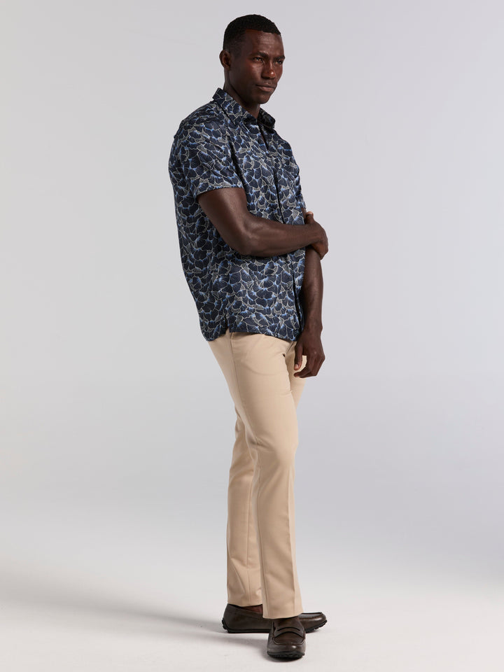Ginko Print Short Sleeve Shirt (Dark Sapphire) 
