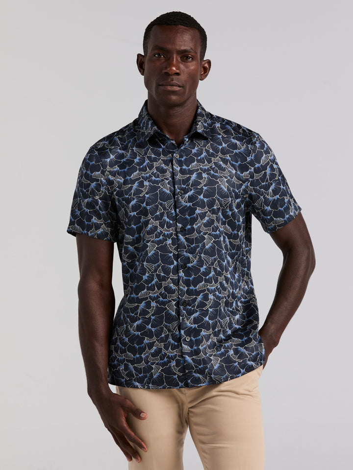 Ginko Print Short Sleeve Shirt (Dark Sapphire) 