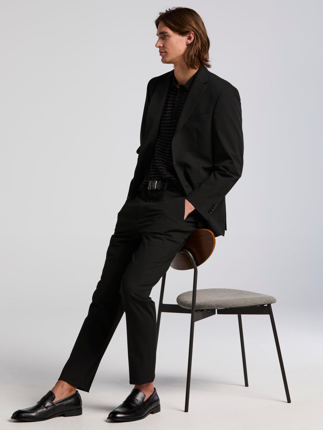 Short Sleeve Cotton Modal Grid Jacquard Polo Sweater (Black) 
