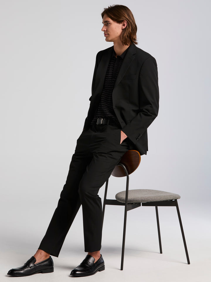 Short Sleeve Cotton Modal Grid Jacquard Polo Sweater (Black) 