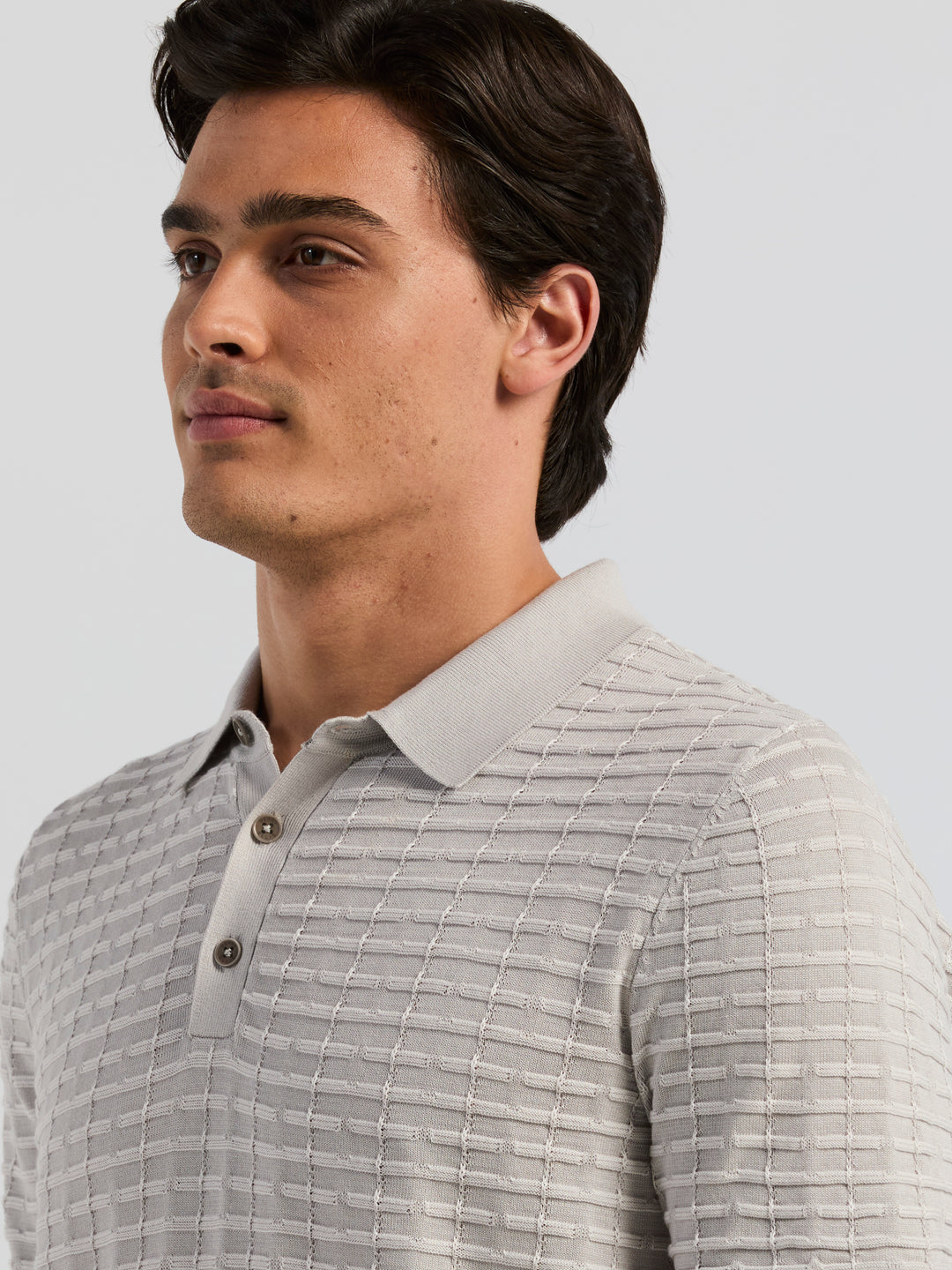 Short Sleeve Cotton Modal Grid Jacquard Polo Sweater (Gray Violet) 