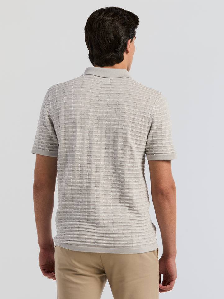 Short Sleeve Cotton Modal Grid Jacquard Polo Sweater (Gray Violet) 