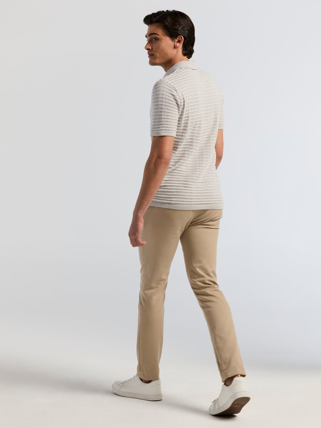 Short Sleeve Cotton Modal Grid Jacquard Polo Sweater (Gray Violet) 