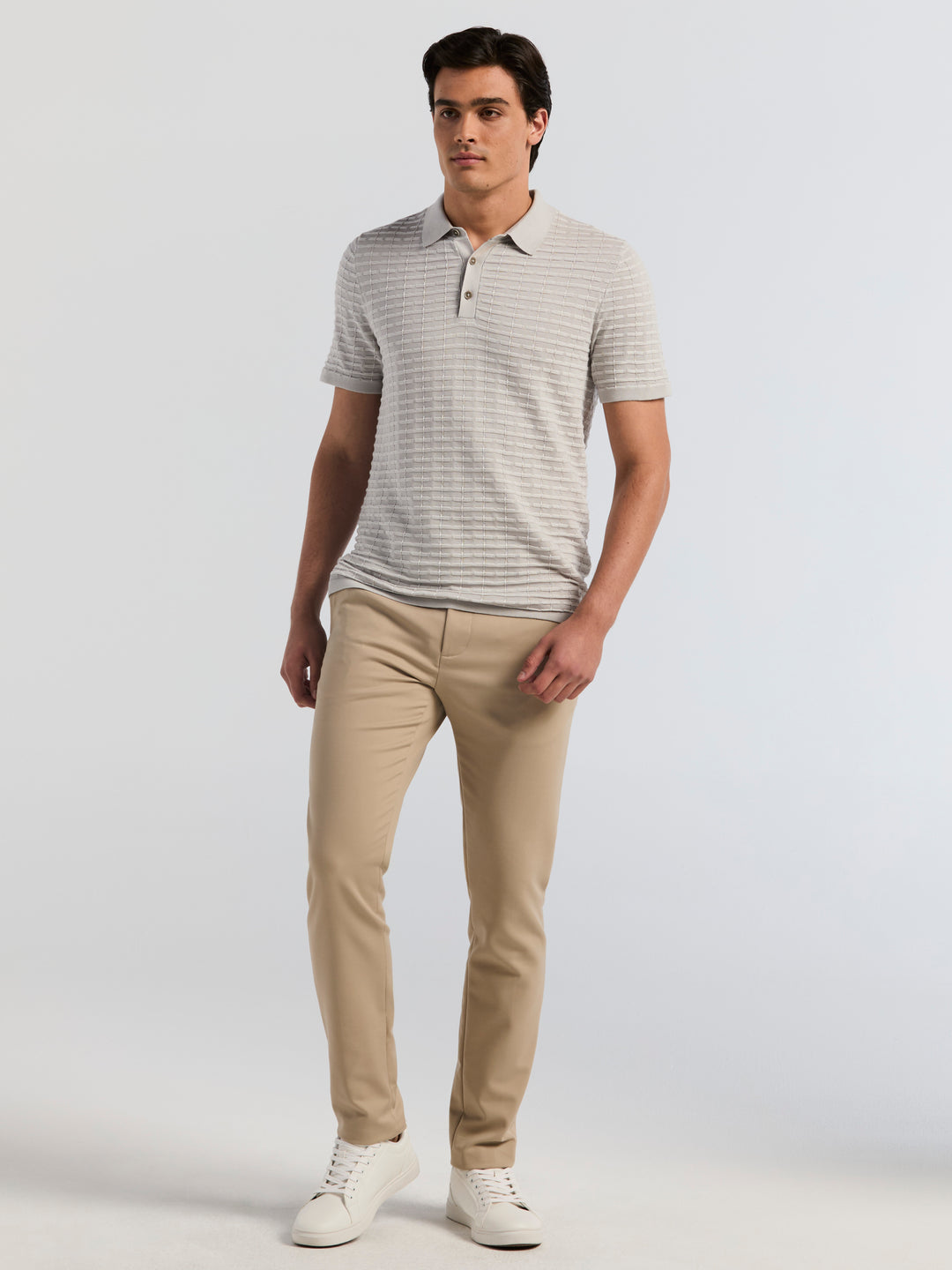 Short Sleeve Cotton Modal Grid Jacquard Polo Sweater (Gray Violet) 