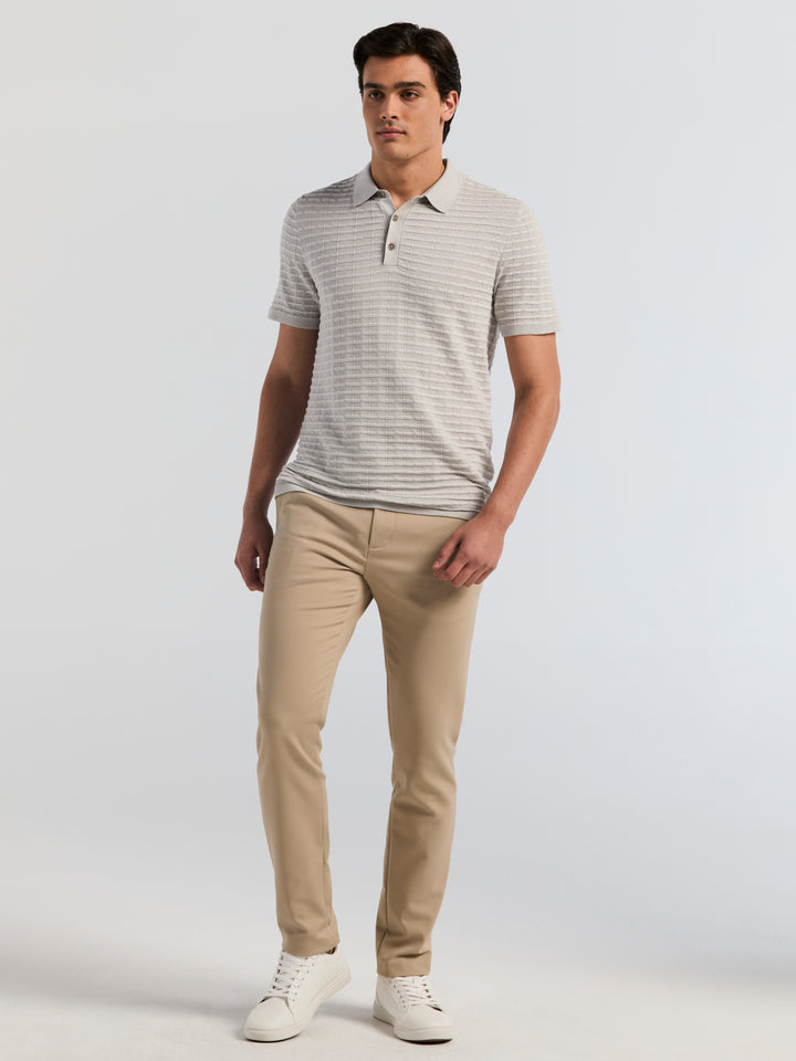 Short Sleeve Cotton Modal Grid Jacquard Polo Sweater (Gray Violet) 