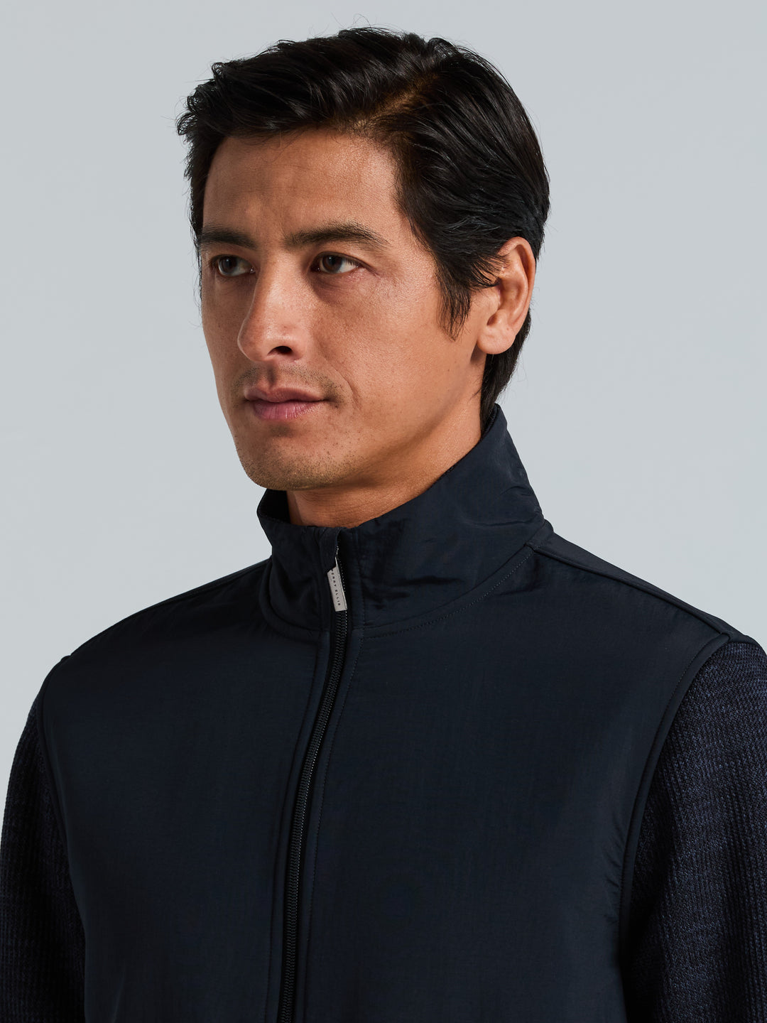 Heathered Full Zip Mock Neck Fleece Jacket (Dark Sapphire) 