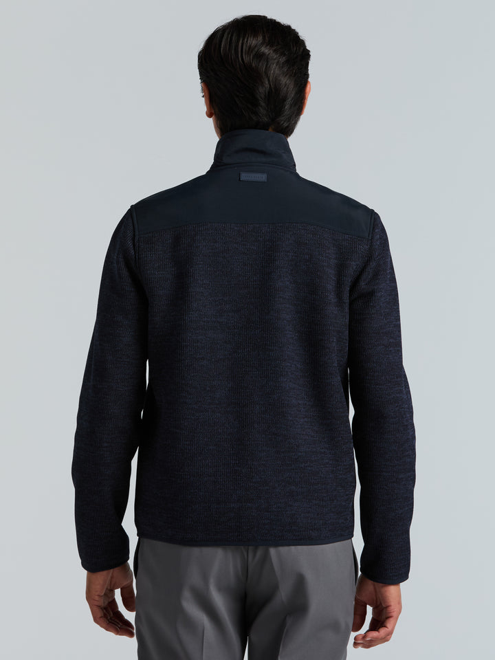 Heathered Full Zip Mock Neck Fleece Jacket (Dark Sapphire) 
