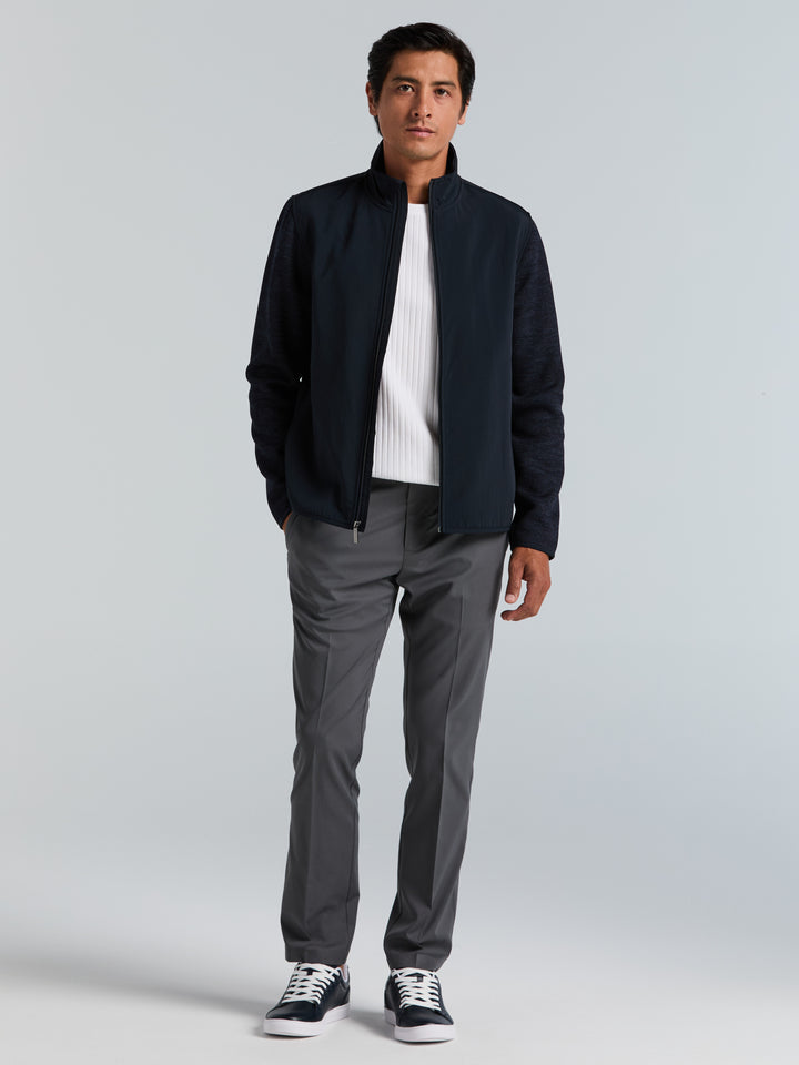 Heathered Full Zip Mock Neck Fleece Jacket (Dark Sapphire) 