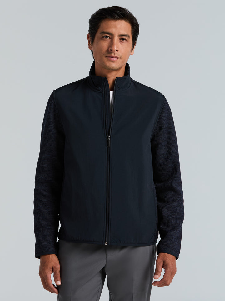 Heathered Full Zip Mock Neck Fleece Jacket (Dark Sapphire) 