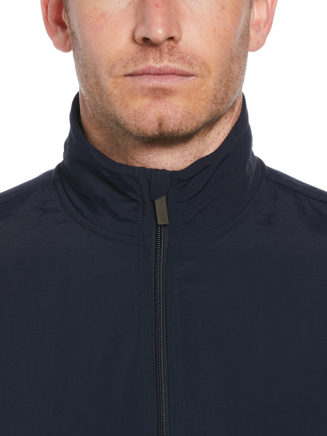 Heathered Full Zip Mock Neck Fleece Jacket (Dark Sapphire) 