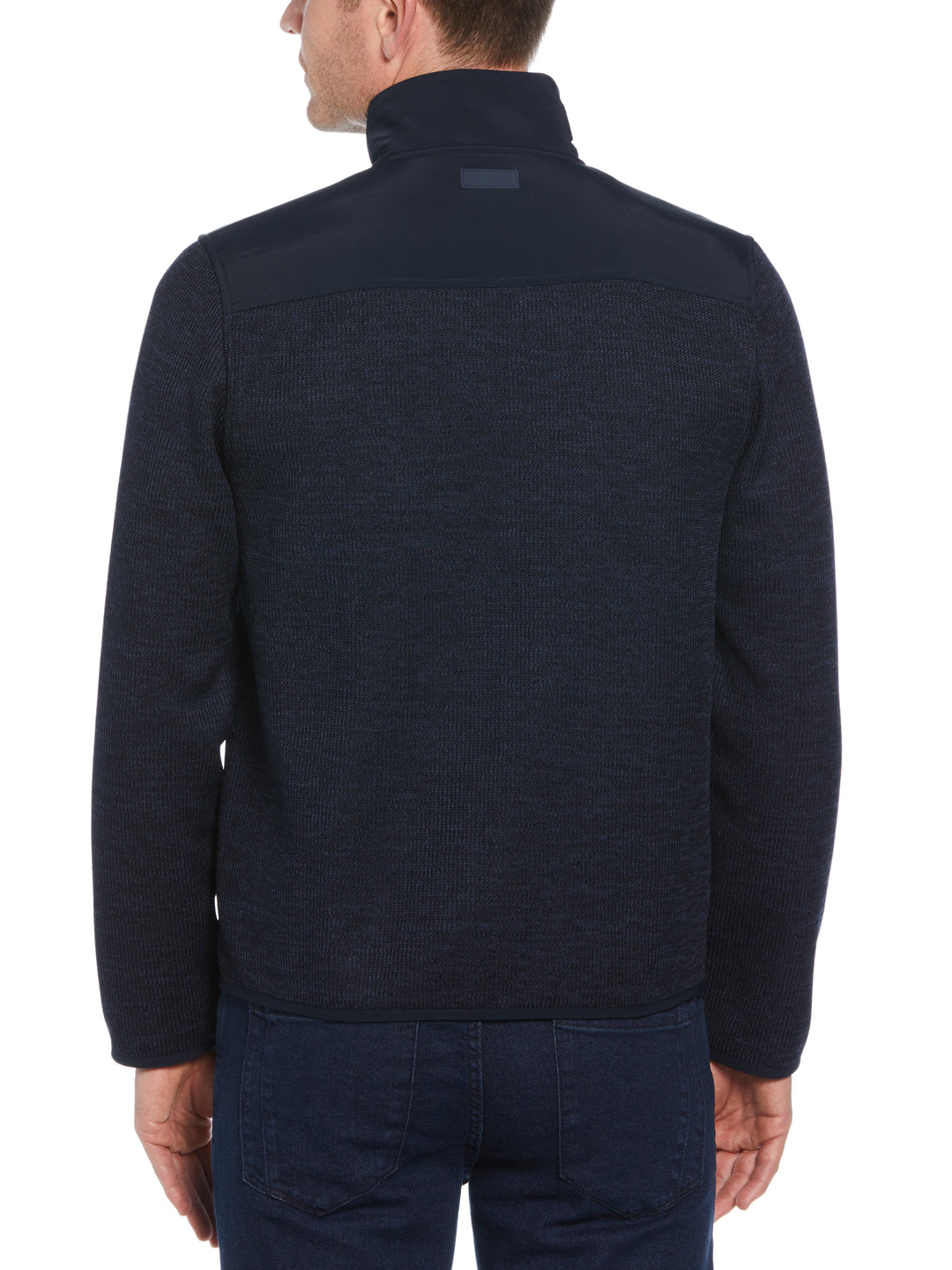 Heathered Full Zip Mock Neck Fleece Jacket (Dark Sapphire) 