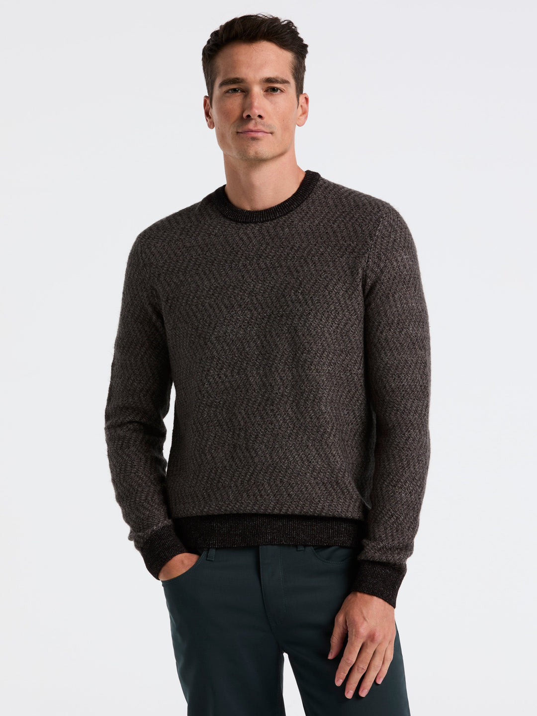 Herringbone Crew Neck Sweater (Black) 