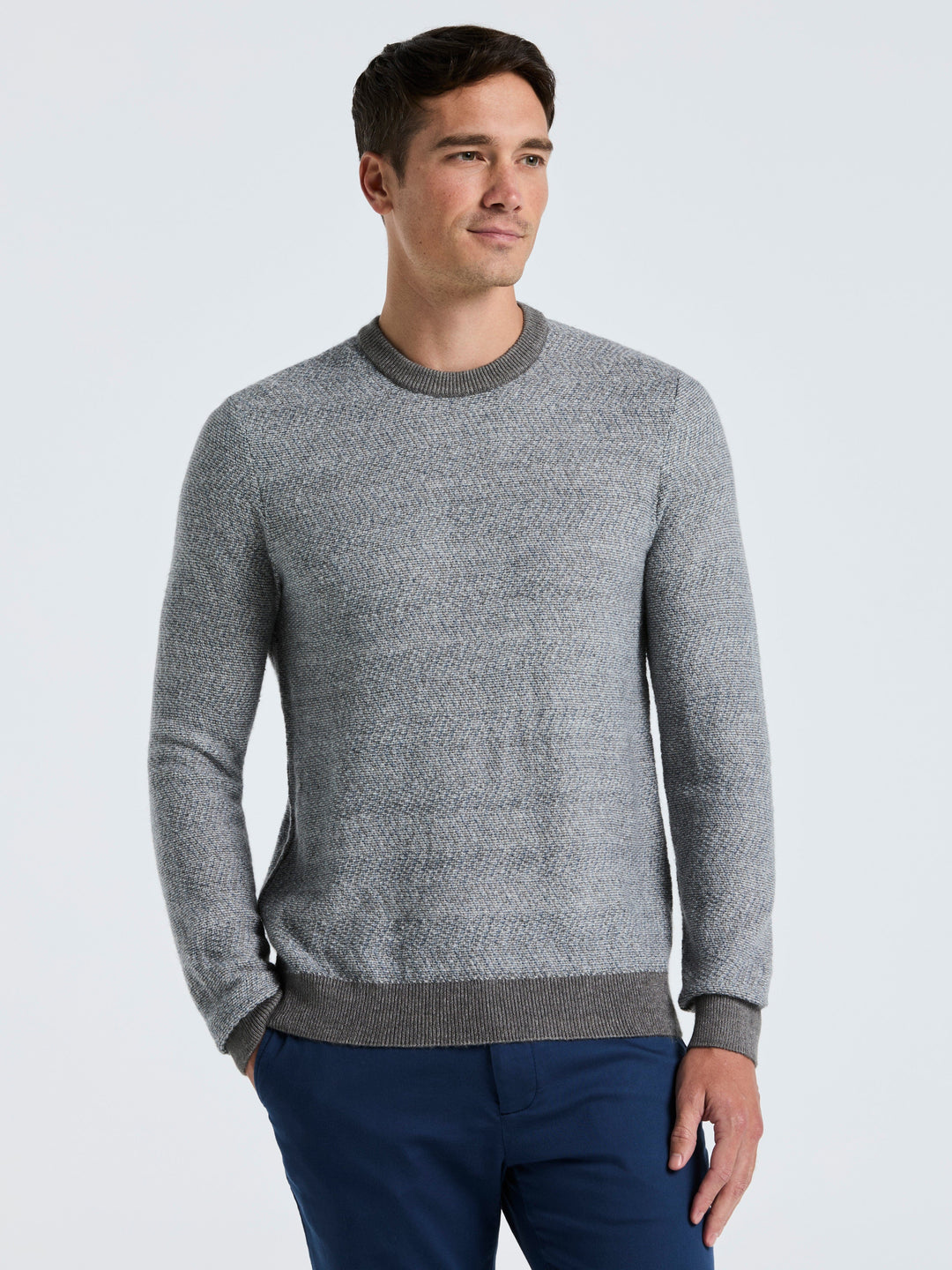 Herringbone Crew Neck Sweater (Quiet Gray) 