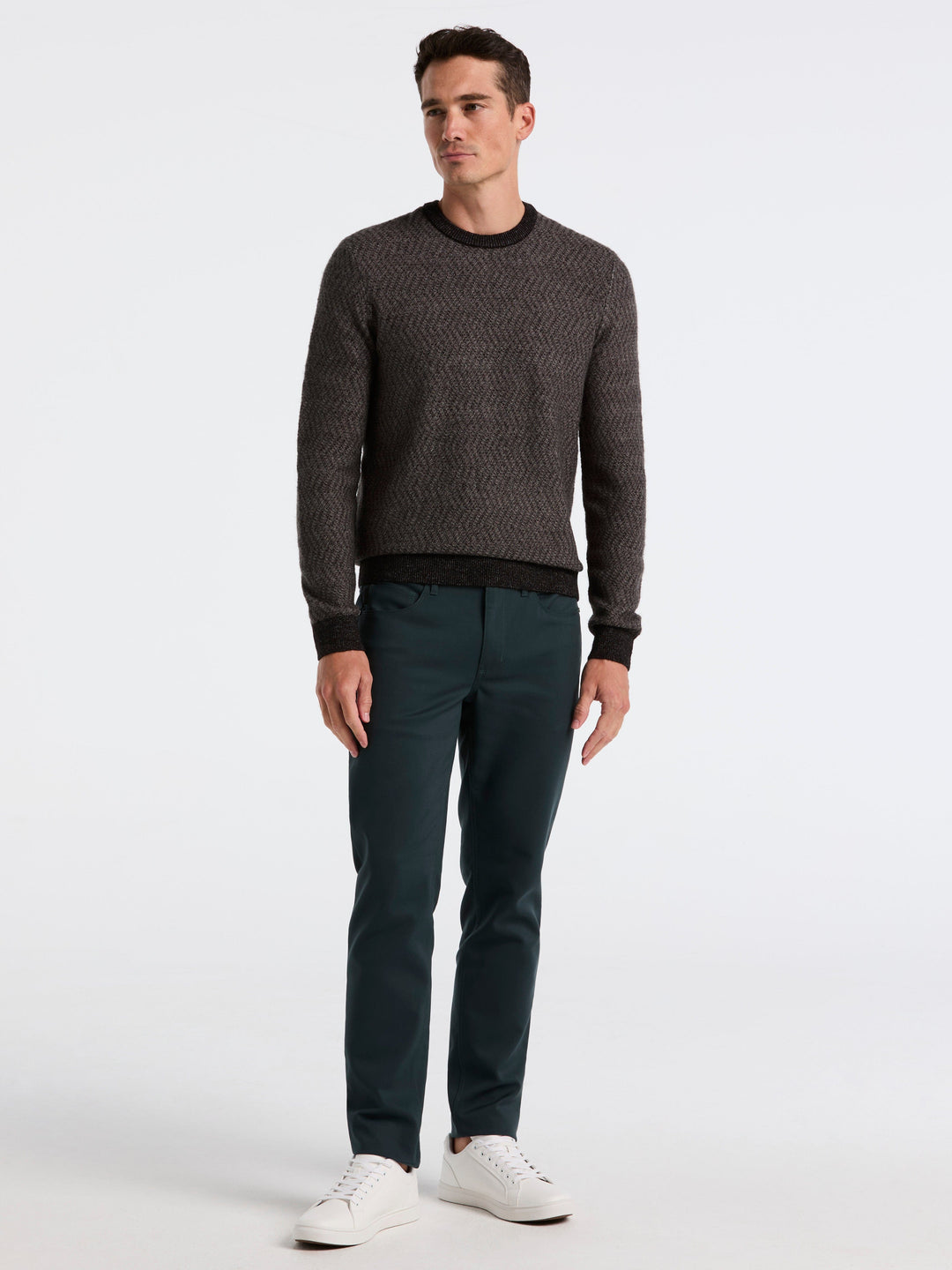 Herringbone Crew Neck Sweater (Black) 