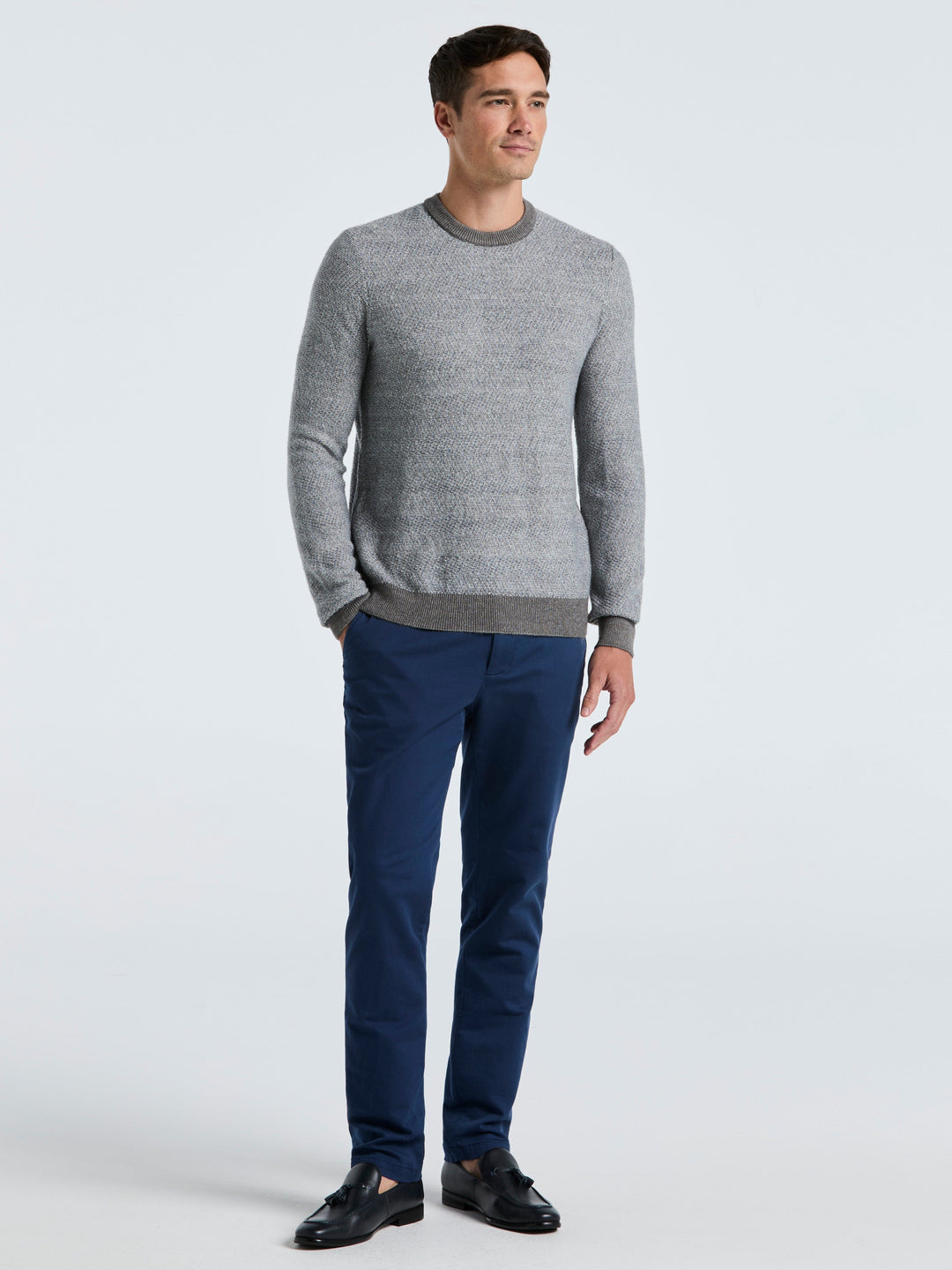 Herringbone Crew Neck Sweater (Quiet Gray) 