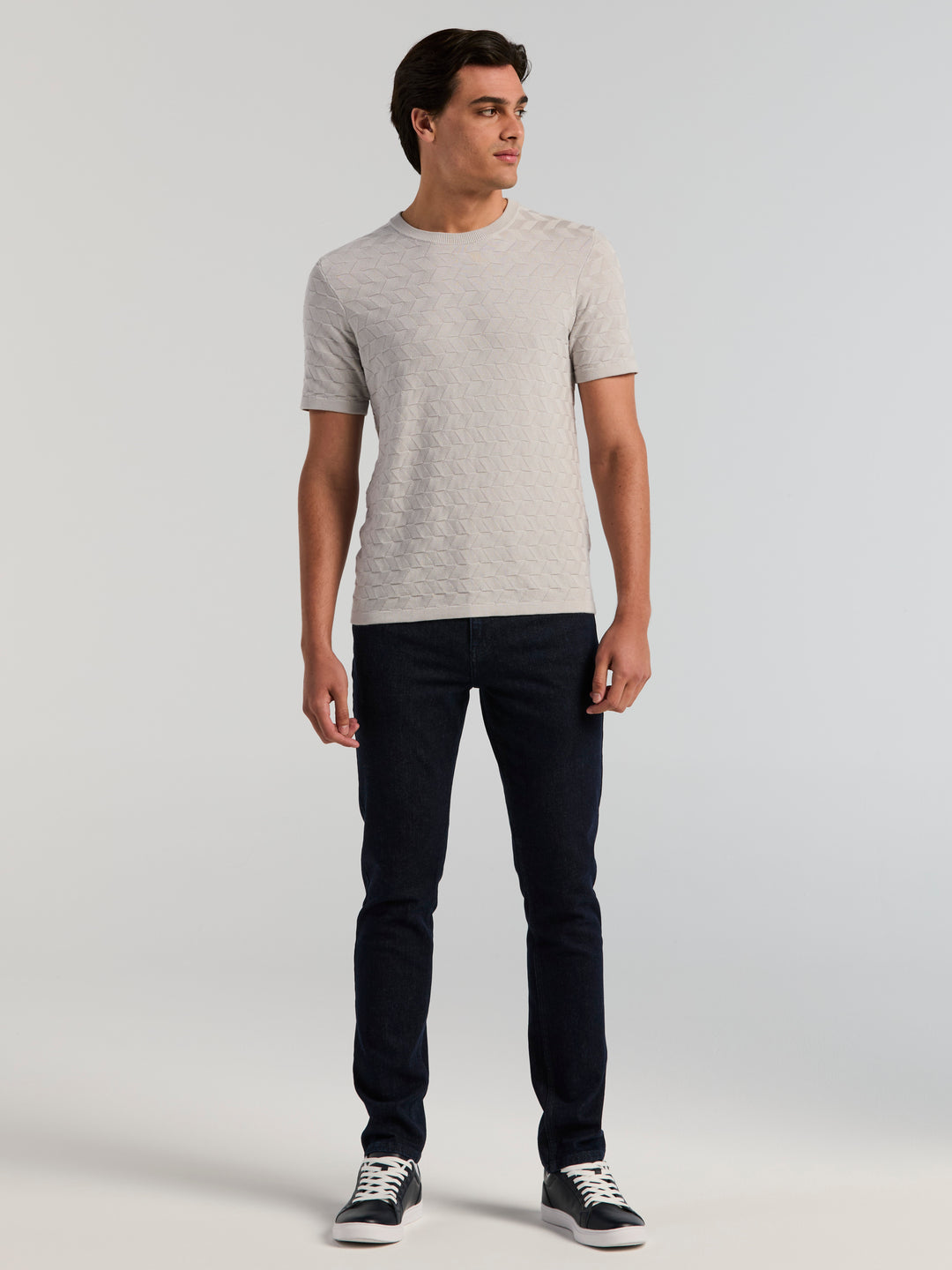 Short Sleeve Herringbone Crew Sweater (Gray Violet) 