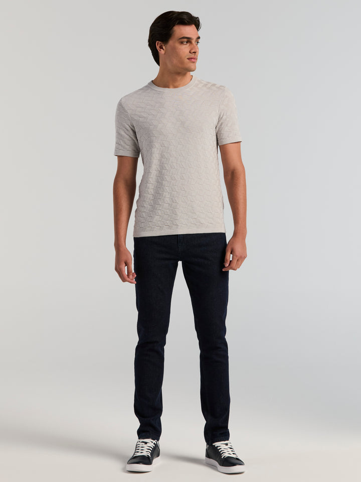 Short Sleeve Herringbone Crew Sweater (Gray Violet) 