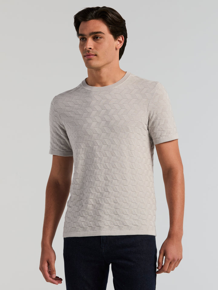 Short Sleeve Herringbone Crew Sweater (Gray Violet) 
