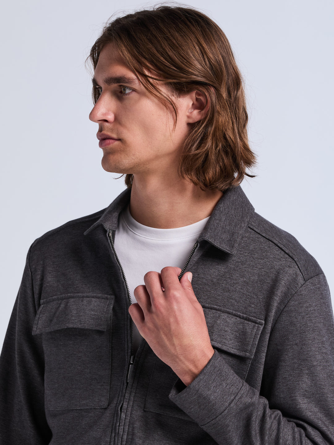 Herringbone Textured Zip Front Jacket (Magnet Htr) 