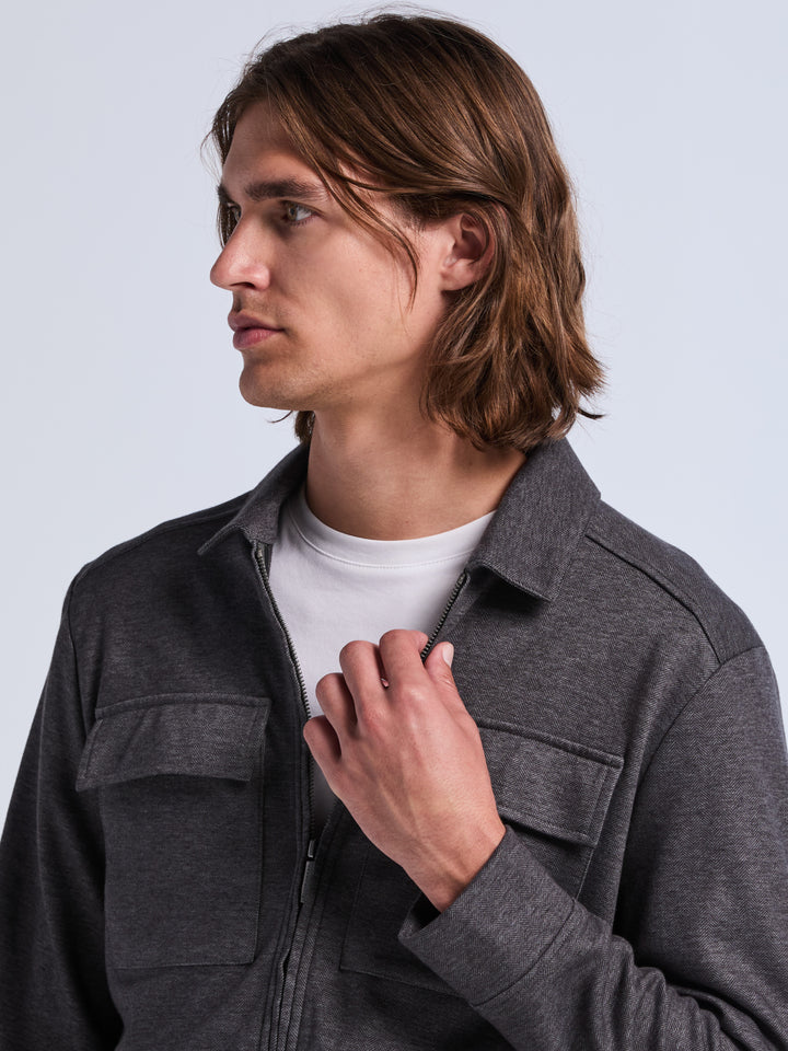 Herringbone Textured Zip Front Jacket (Magnet Htr) 