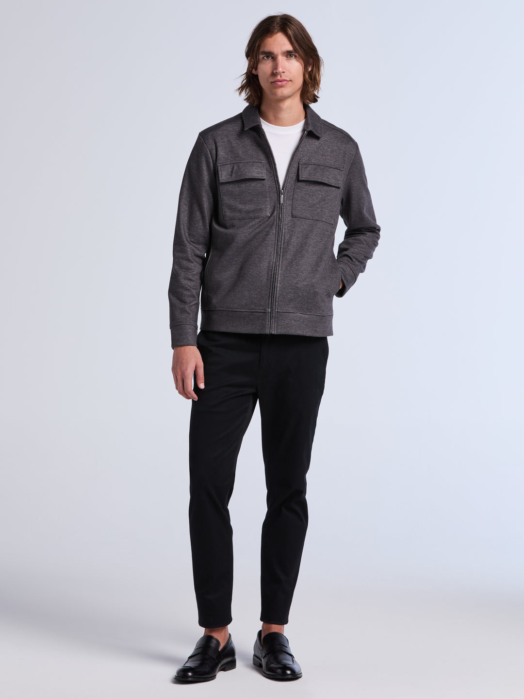 Herringbone Textured Zip Front Jacket (Magnet Htr) 