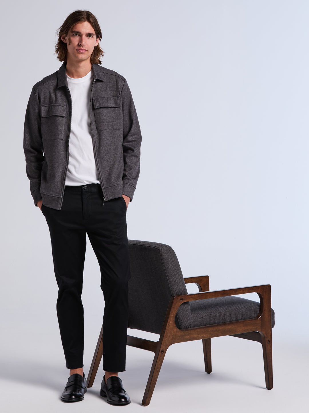 Herringbone Textured Zip Front Jacket (Magnet Htr) 