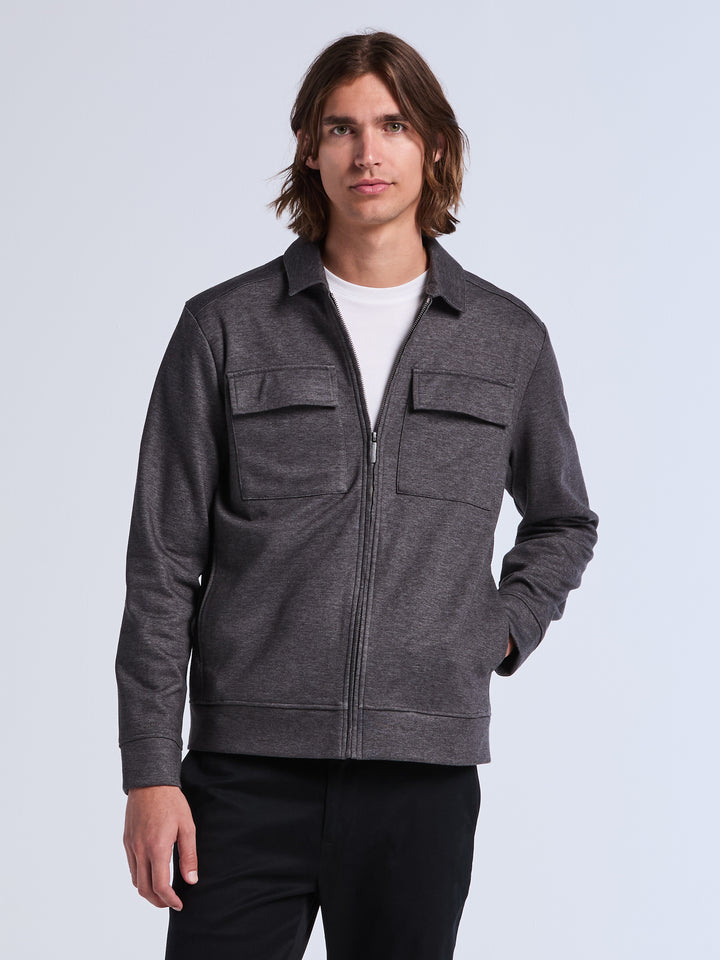 Herringbone Textured Zip Front Jacket (Magnet Htr) 