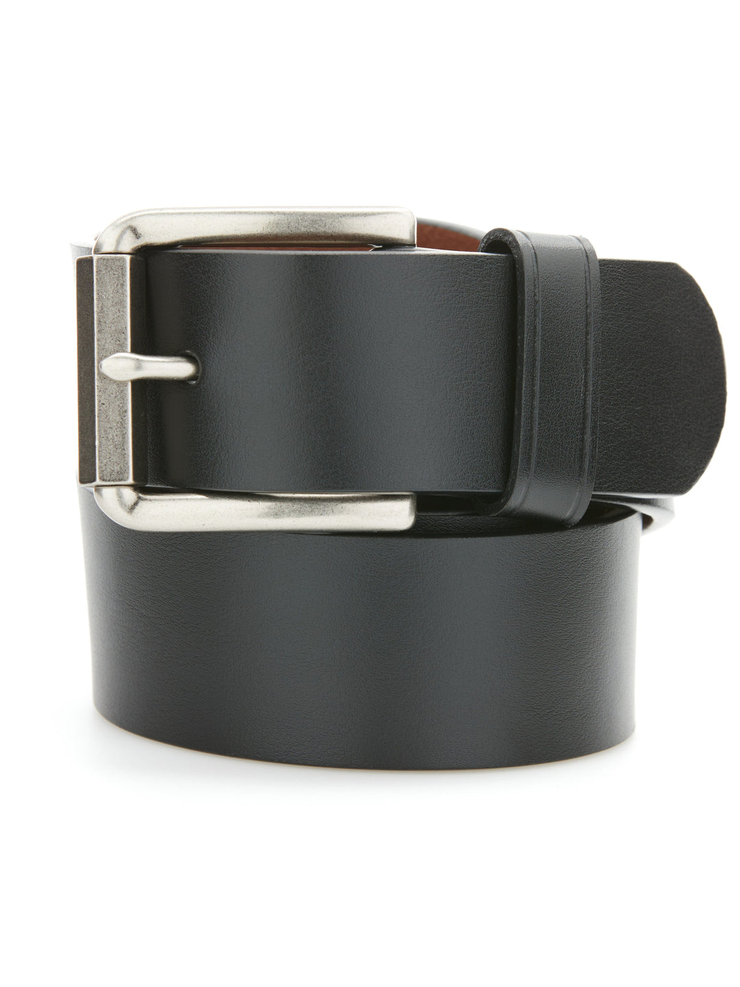Hex Roller Black Leather Belt with Silver Buckle (Blk) 