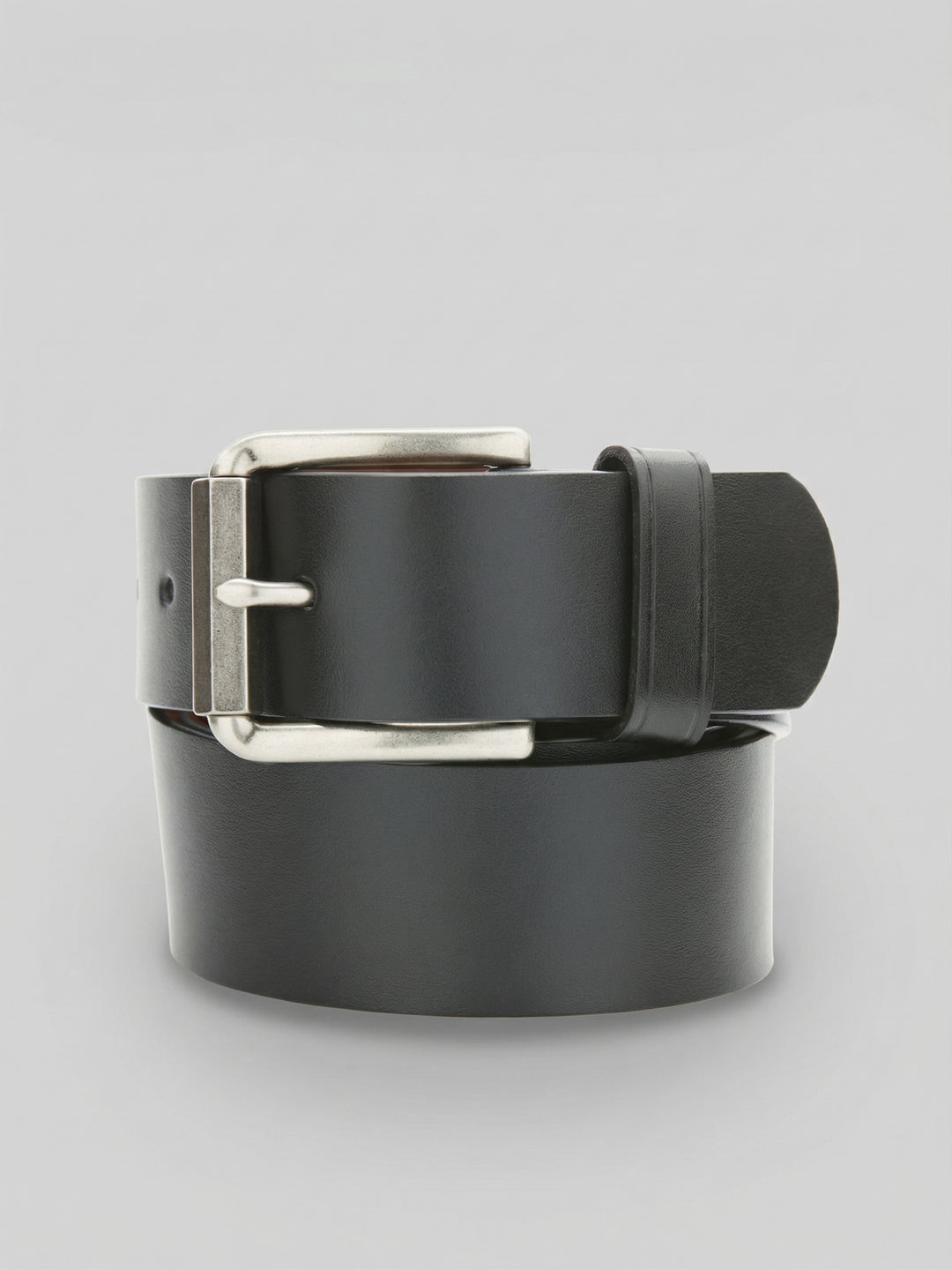 Hex Roller Black Leather Belt with Silver Buckle (Blk) 