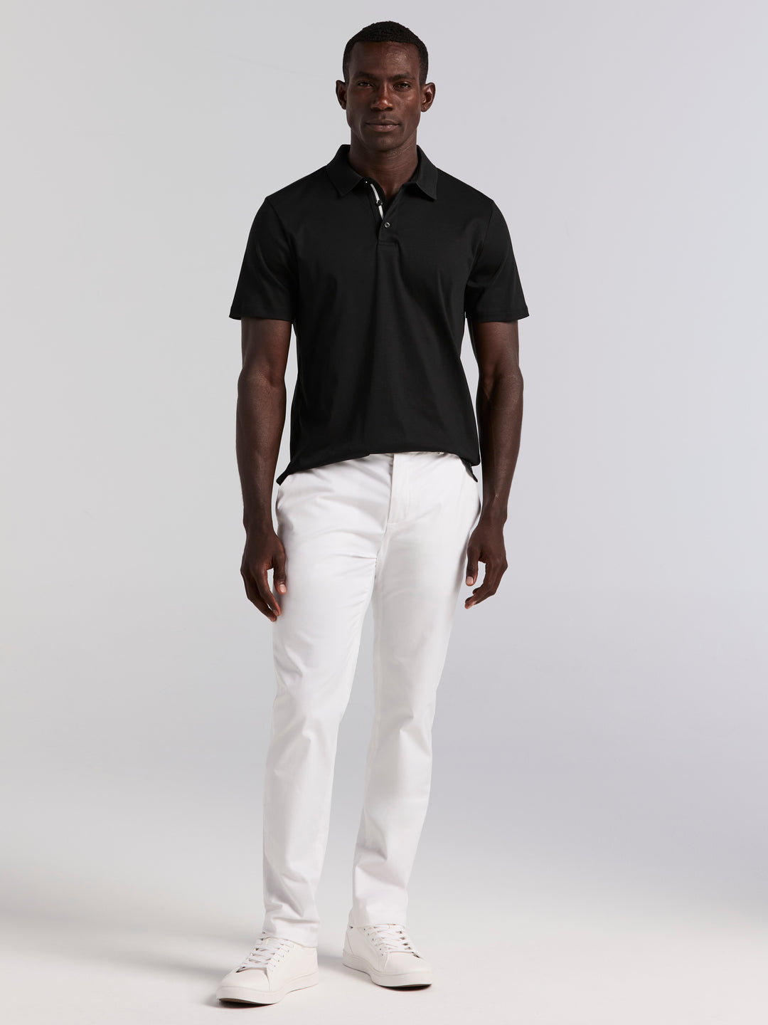 Cotton Textured Knit Polo Shirt (Black) 