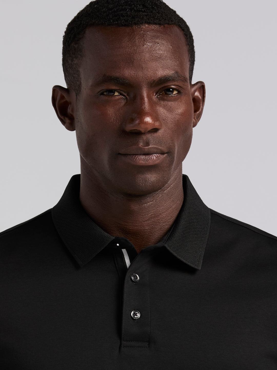 Cotton Textured Knit Polo Shirt (Black) 