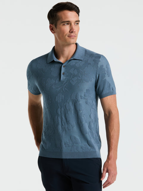 Jacquard Floral Polo Sweater (Blue Mirage) 