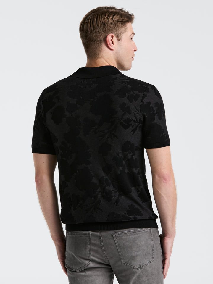 Jacquard Floral Polo Sweater (Black) 