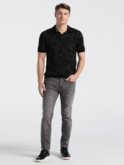 Jacquard Floral Polo Sweater (Black) 