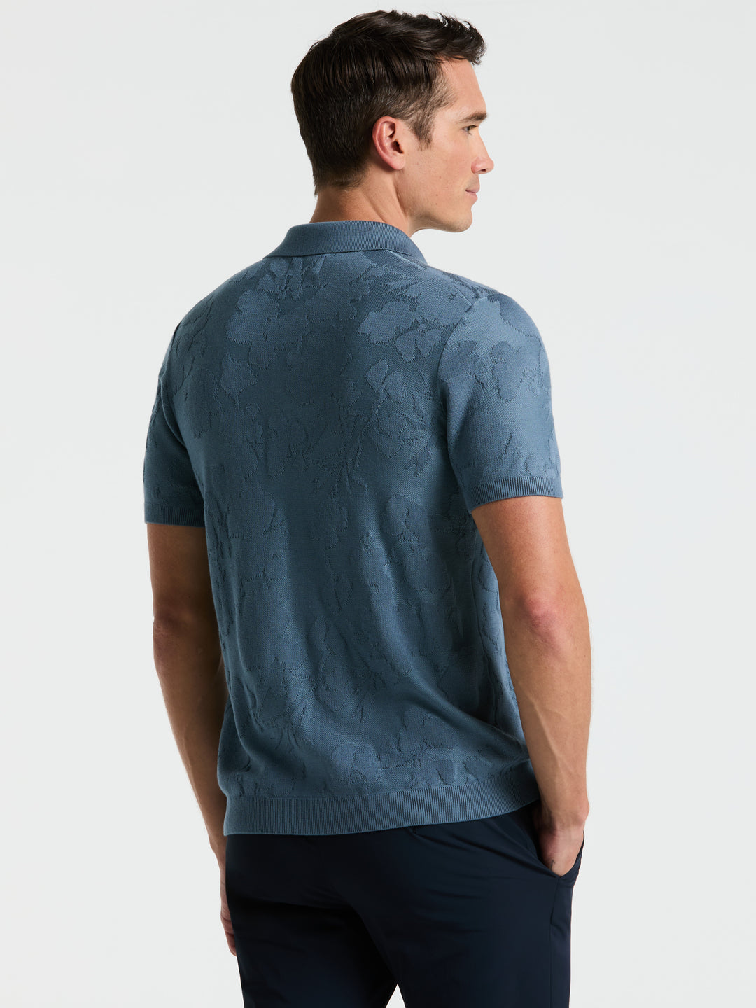 Jacquard Floral Polo Sweater (Blue Mirage) 
