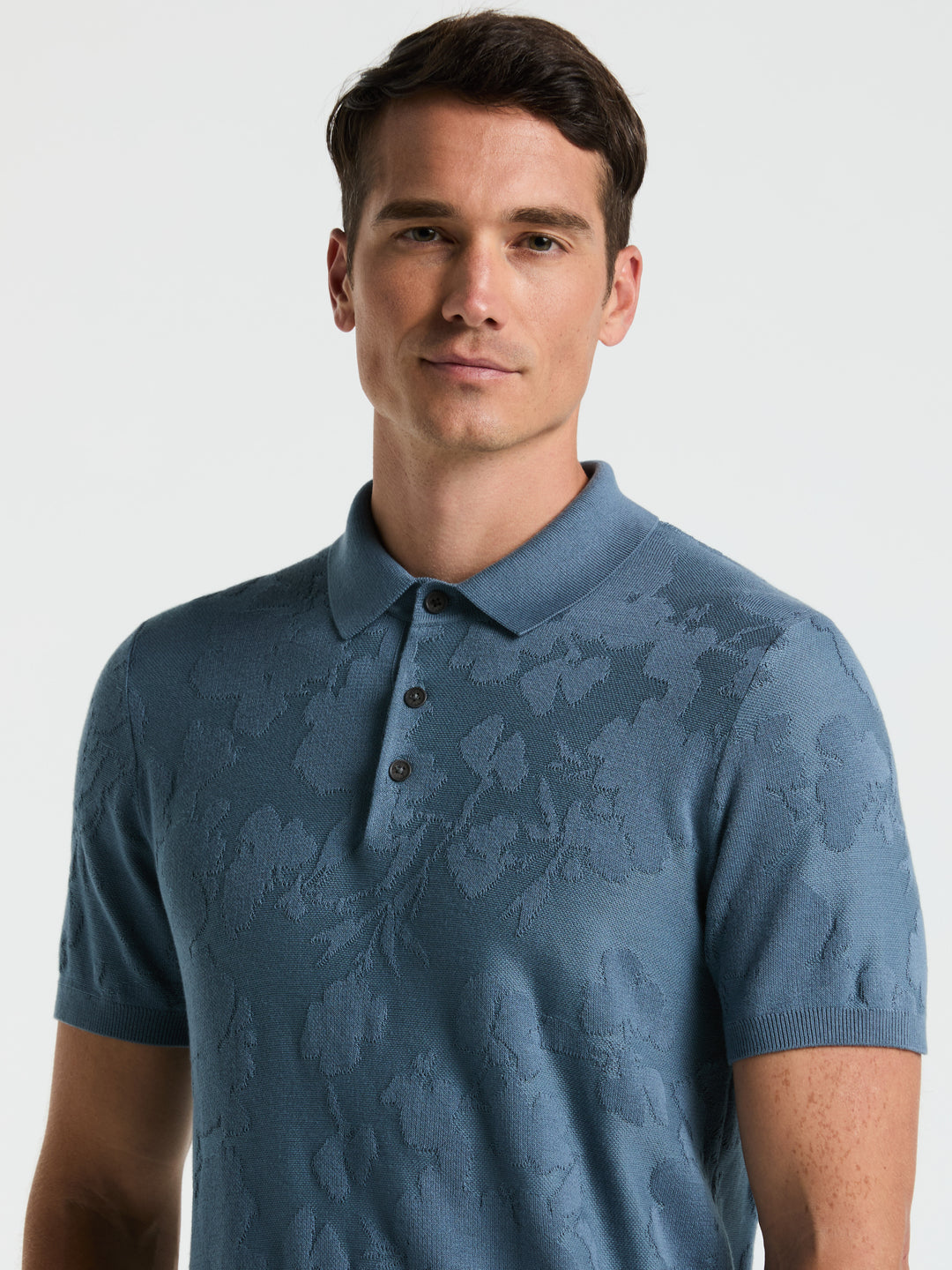 Jacquard Floral Polo Sweater (Blue Mirage) 