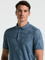 Jacquard Floral Polo Sweater (Blue Mirage) 