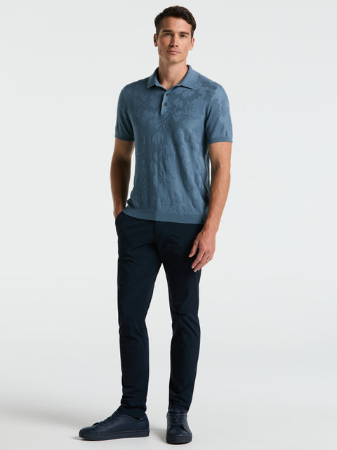 Jacquard Floral Polo Sweater (Blue Mirage) 