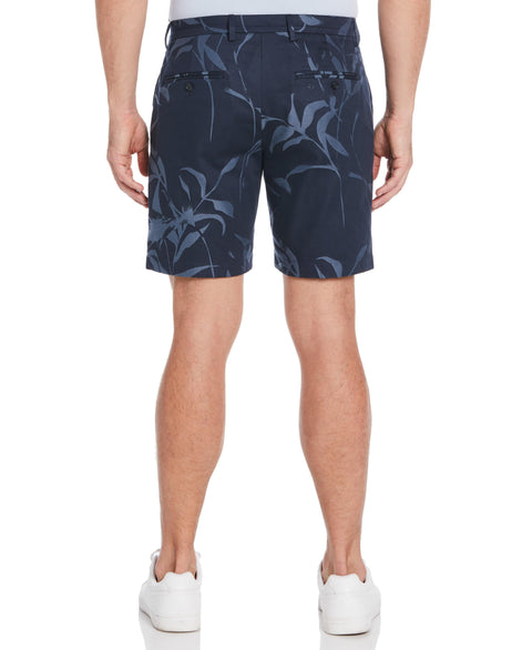 Jacquard Indigo Floral Pattern Slim Fit Shorts (Navy) 
