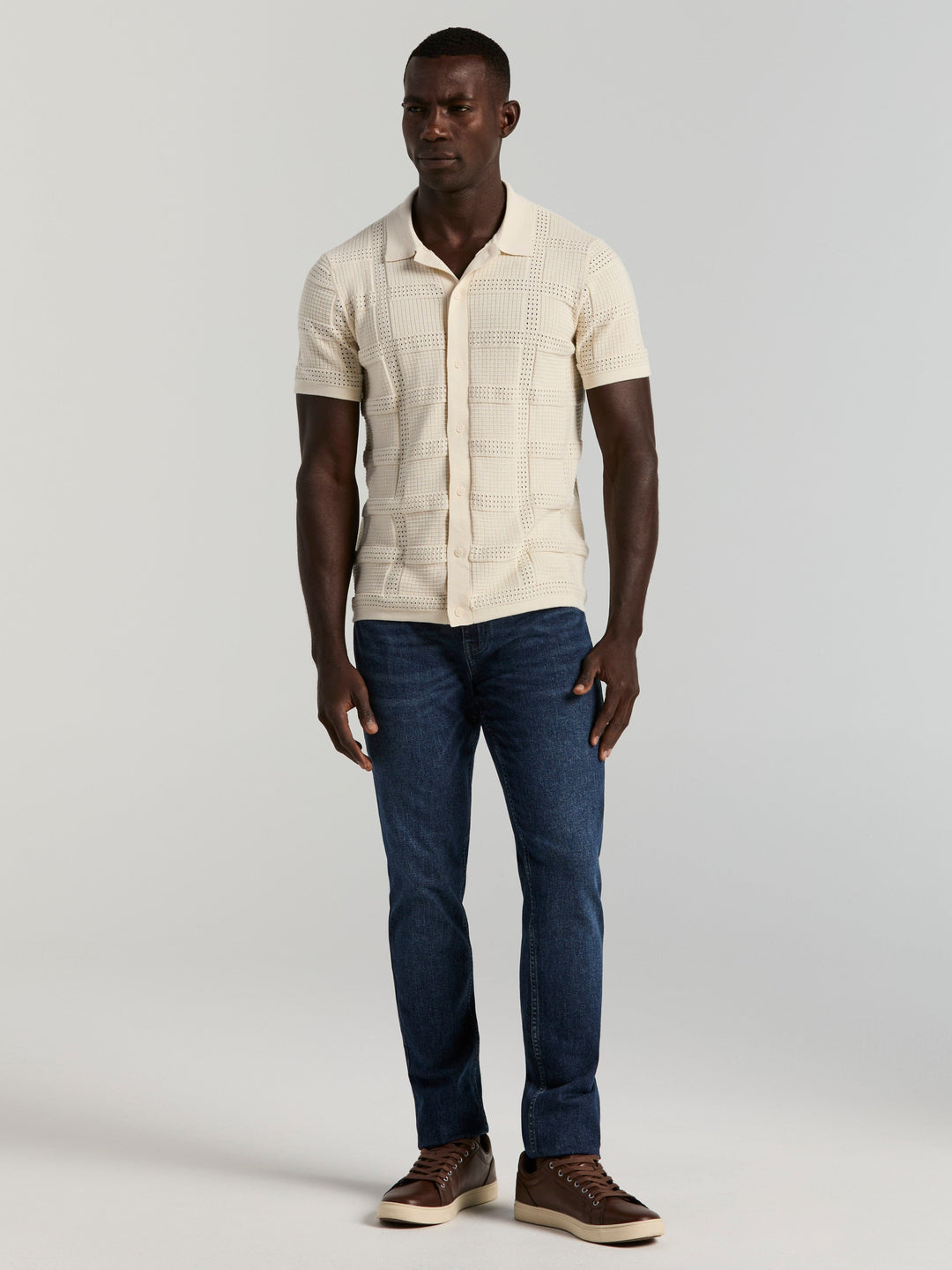 SS Open Stitch Jacquard Btn Front (Birch) 
