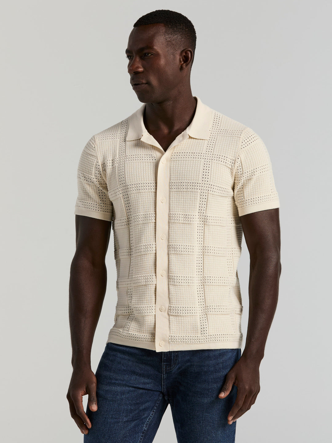 SS Open Stitch Jacquard Btn Front (Birch) 