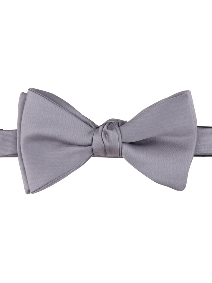 Large Black Pre-Tied Satin Bowtie (Silver) 