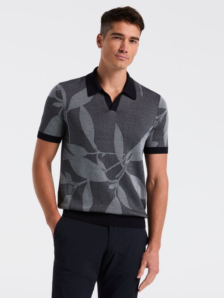 Short Sleeve Leaf Open Polo Sweater (Dark Sapphire) 