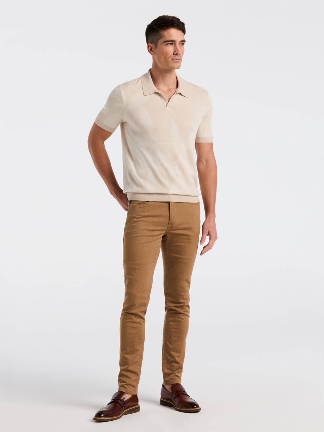 Short Sleeve Leaf Open Polo Sweater (Moonstruck) 